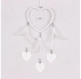 White Heart Shaped Net Loop Feather Car Wall Hanging Ornament Wedding Decor