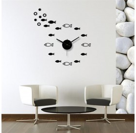 Creative fish bubble digital clock sitting room quiet diy acrylic wall stickers decorative wall clock black