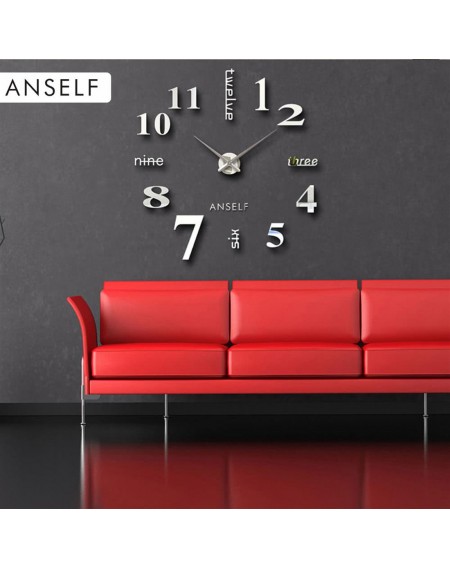 Anself Modern DIY Wall Clock Large Watch Decor Stickers Set Mirror Effect Acrylic Glass Decal Home Removable Decoration