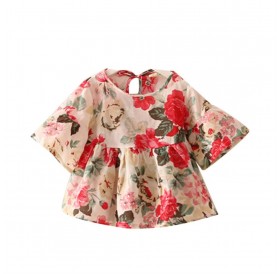 Summer Baby Kids Girls Shirt Short Trumpet Sleeve Floral Printing T-shirt