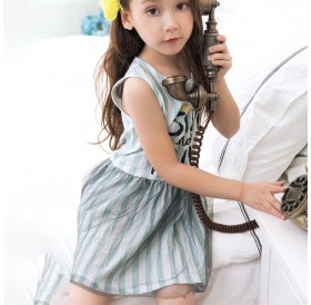 Little Girls Kids Ball Gown Dress Sleeveless Print Stripe Princess Dresses