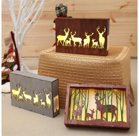 Christmas decorations colorful lights wooden frame shape decoration forest elk scene set props XMW1817