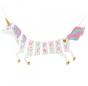 Golden unicorn pull flag birthday party bunting 2.5m gold pink horse