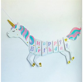 Golden unicorn pull flag birthday party bunting 2.5m gold pink horse