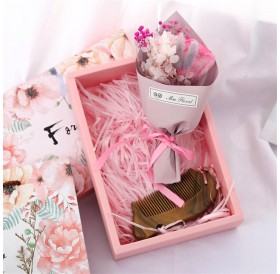 Eternal flower bouquet with comb gift box pink eternal flower
