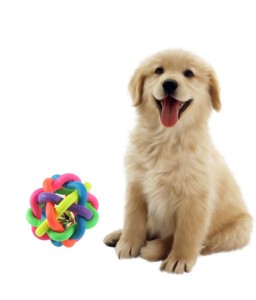 Colorful Pet Doy Chewing Ball Cat Rainbow Color Rubber Bell Sound Ball