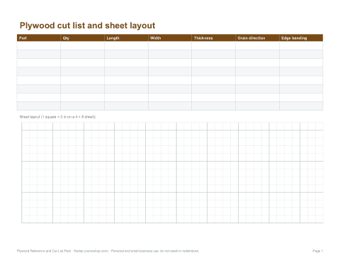 Preview of the first page of Cut list & layout (PDF)